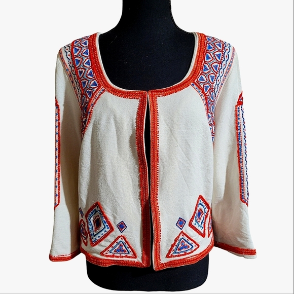 Lucky Brand Red and White Patterned Blazer - Picture 2 of 13